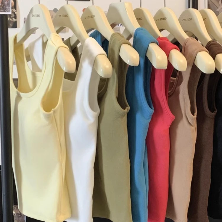 辣妹多巴胺磨毛方领小吊带背心女内搭打底带胸垫短款无袖工字上衣