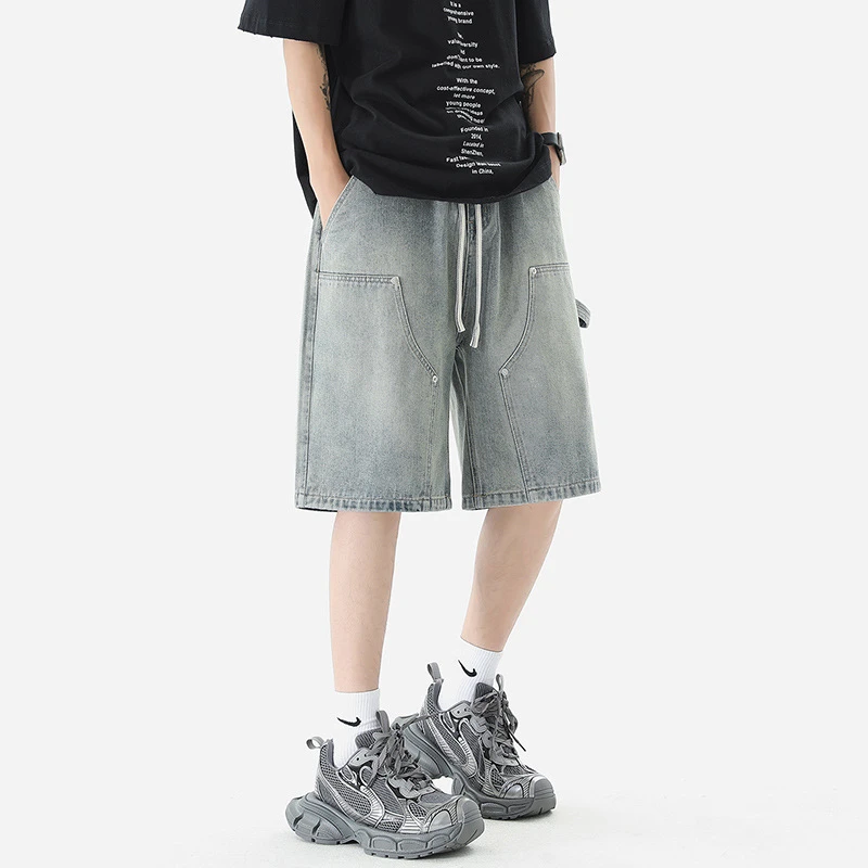NOTIICED夏季伐木工装牛仔短裤男士ins美式宽松直筒休闲五分中裤