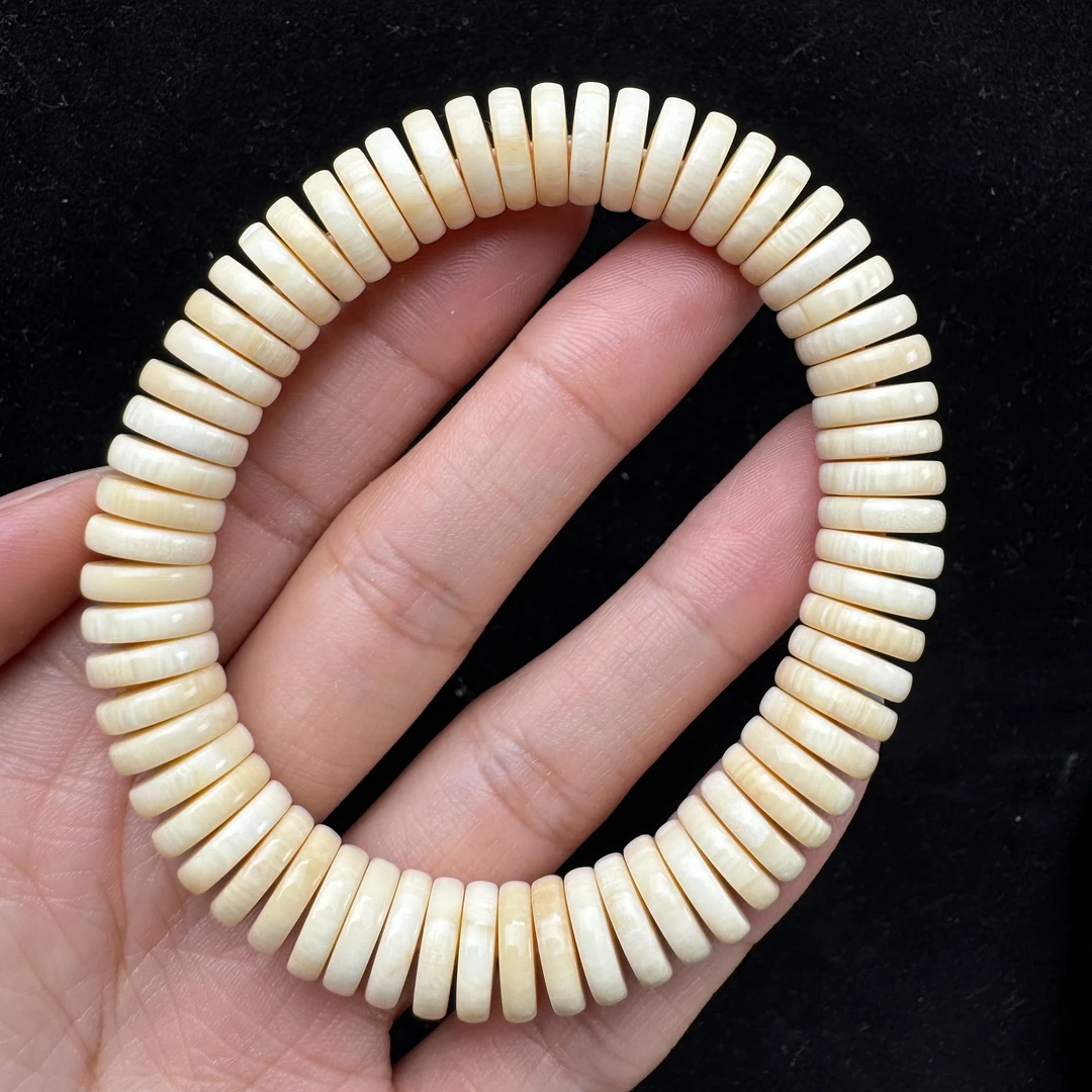 K3682天然猛犸象牙润黄药片手串10×3mm支持复检 假一罚四