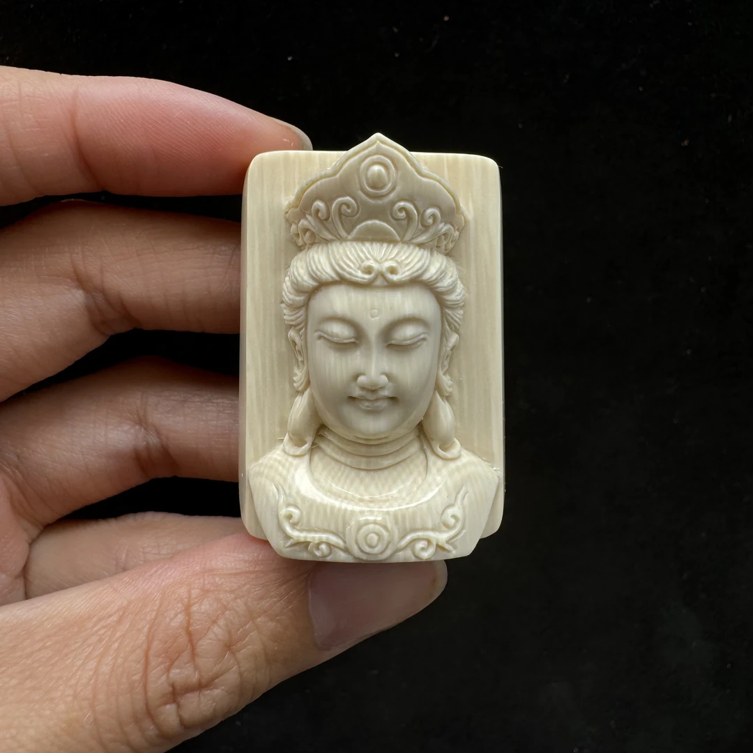 K4728天然猛犸牙雕刻观音 30*41*20mm支持鉴定 假一罚四