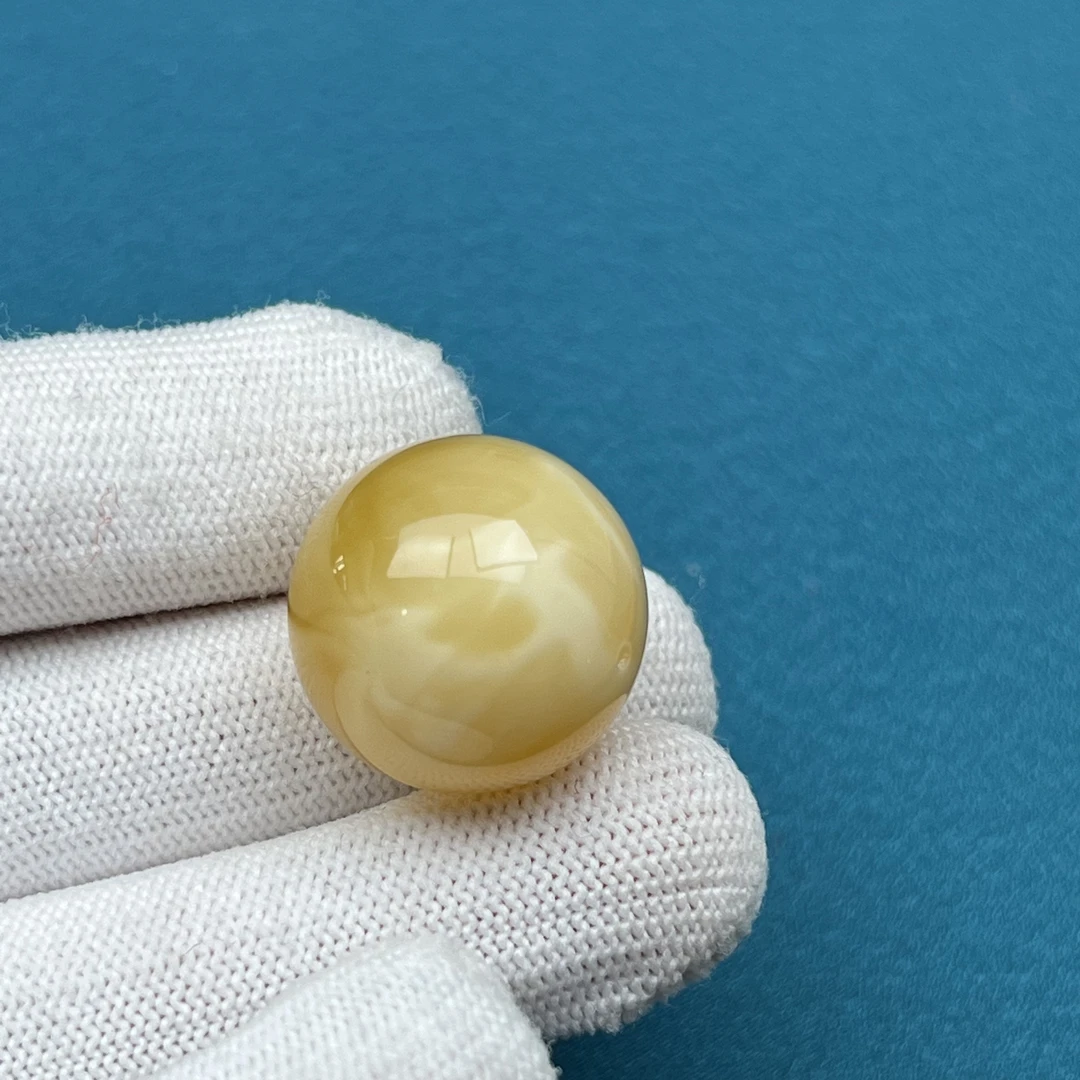 M4655天然原矿蜜蜡 鸡油黄妖花单珠 21.6mm抖音基地质检发货