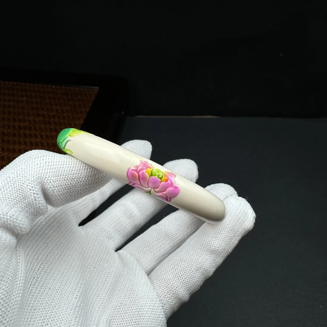 U1927天然猛犸牙 10mm彩绘圆条手圈 55mm支持鉴定 假一罚四