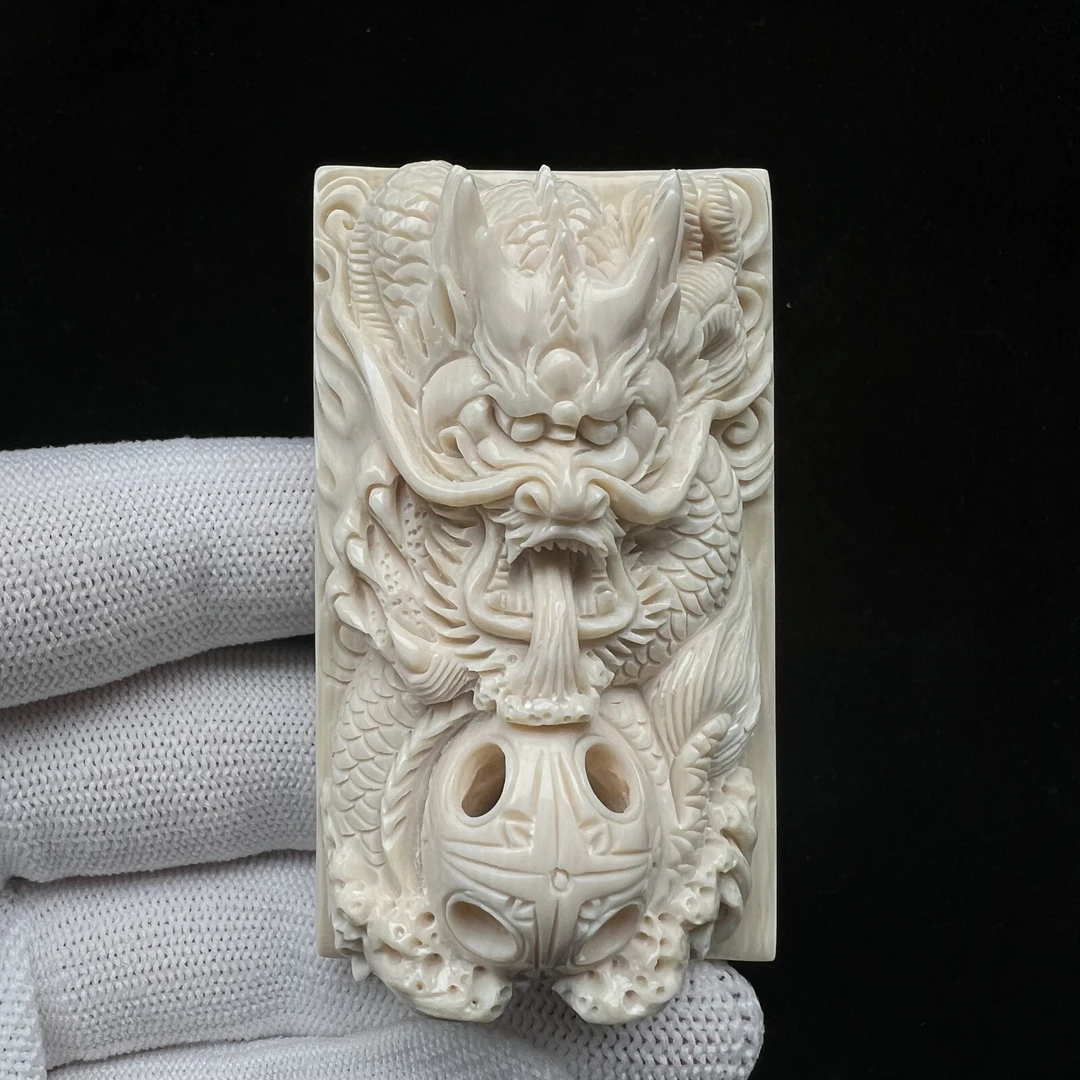 H1881天然猛犸牙【大师精工】雕刻龙牌 38*64.5*24.3mm 63.73克