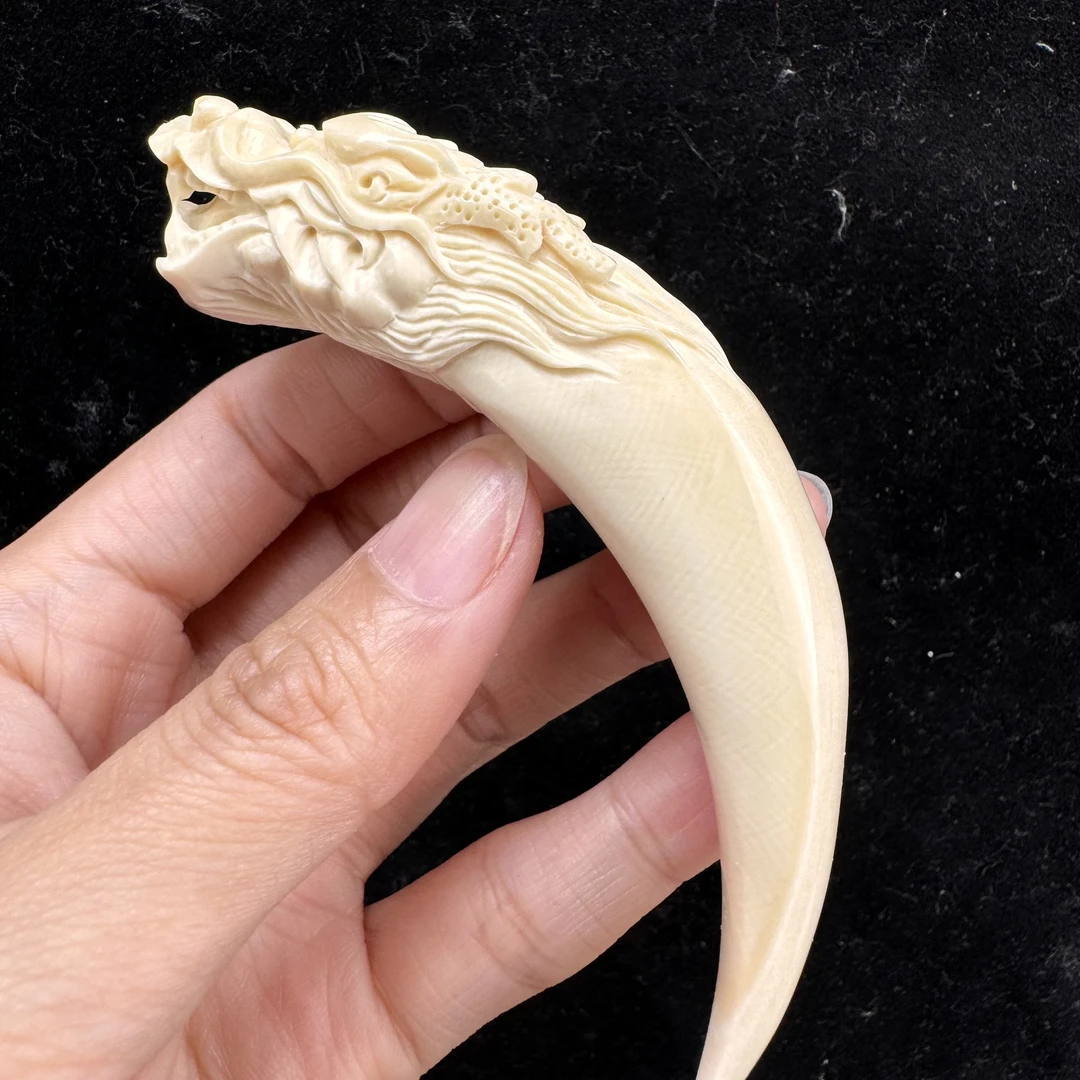 H87-41天然猛犸象牙雕刻龙尖99mm支持复检 假一罚四
