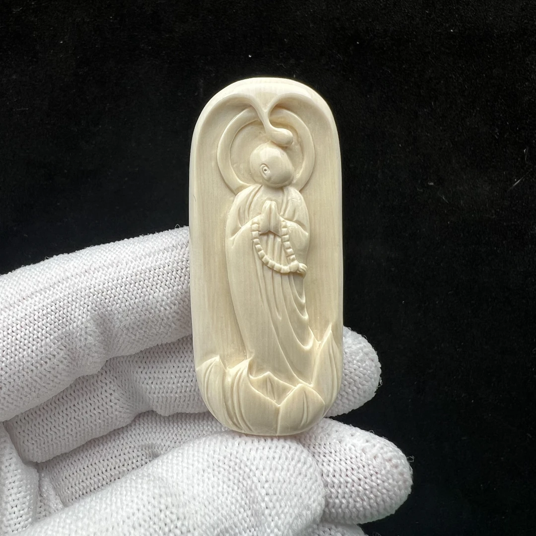 H1610天然猛犸牙 雕刻无相佛牌子 23*54*8mm支持鉴定 假一罚四