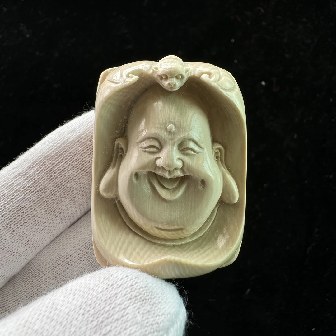 K2309天然猛犸牙27.5×37.3×16.5mm雕刻牌 支持鉴定 假一罚四