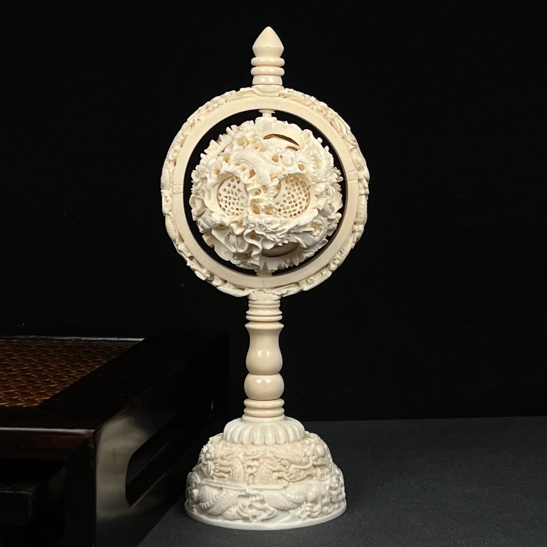 P1005天然猛犸牙 雕刻鬼工球摆件 70*166*51mm支持鉴定 假一罚四