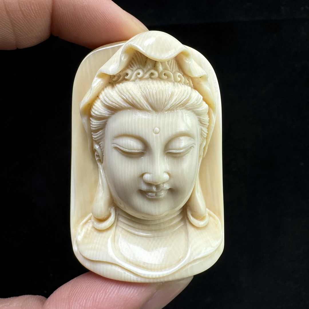 H13-02天然猛犸象牙观音菩萨雕刻牌支持复检 假一罚四