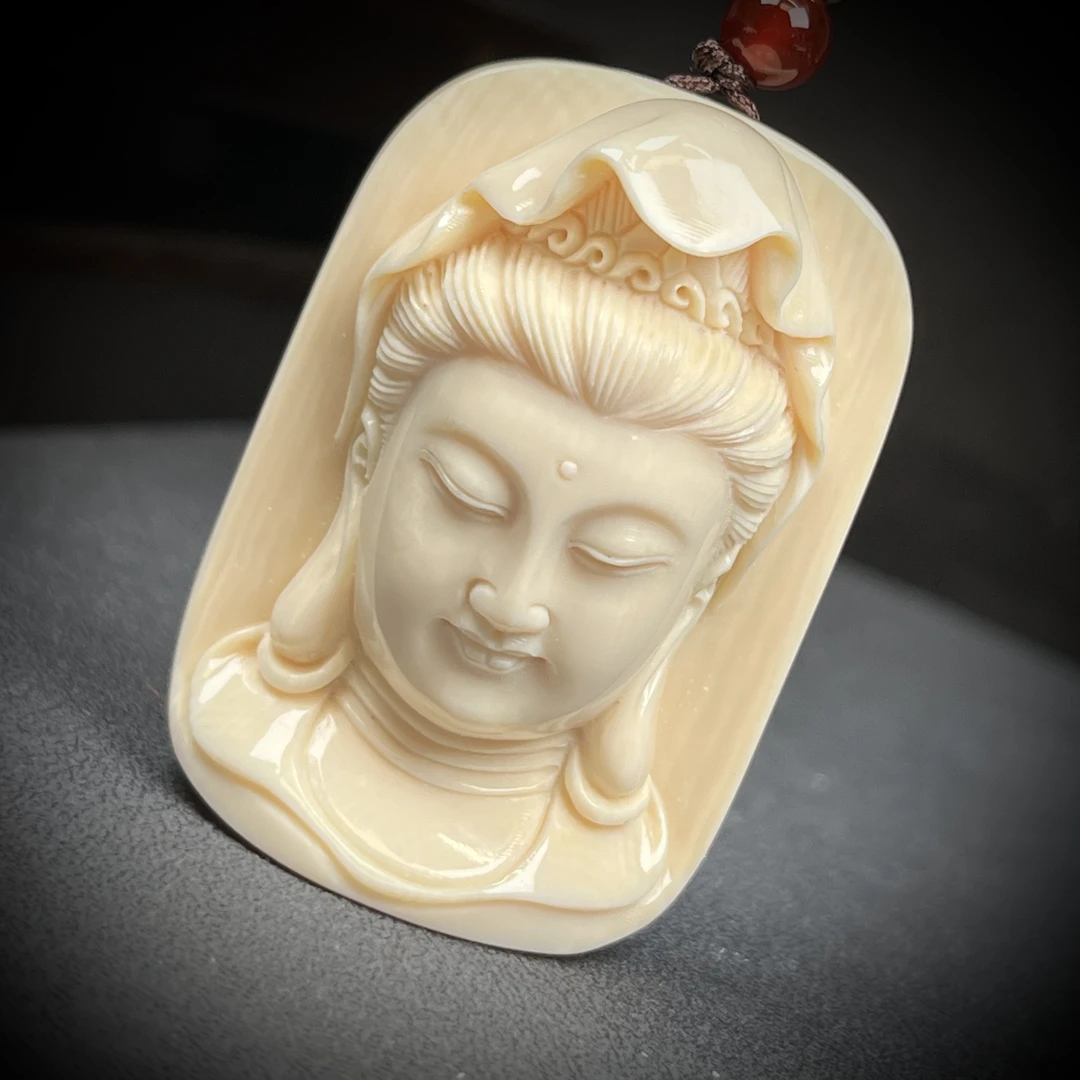 H1314天然猛犸牙 雕刻观音 34*49*19mm 支持鉴定 假一罚四