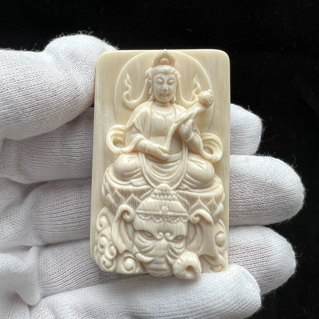 K6923天然猛犸牙 雕刻普贤菩萨 36*56.6*15.5mm 支持鉴定 假一罚