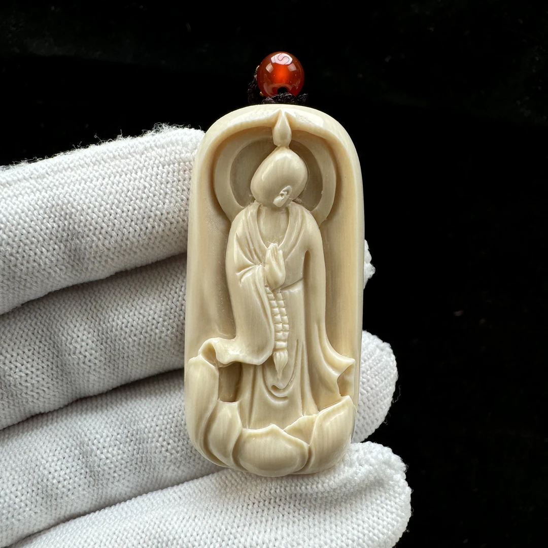 H1603天然猛犸牙 雕刻无相牌23*47*10mm  支持复检假一罚四