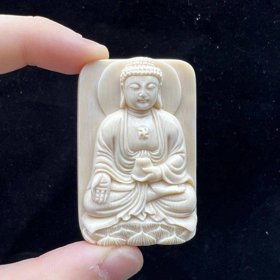 P6913 天然猛犸牙 雕刻牌 大日如来  34*52*12mm 支持复检假一罚