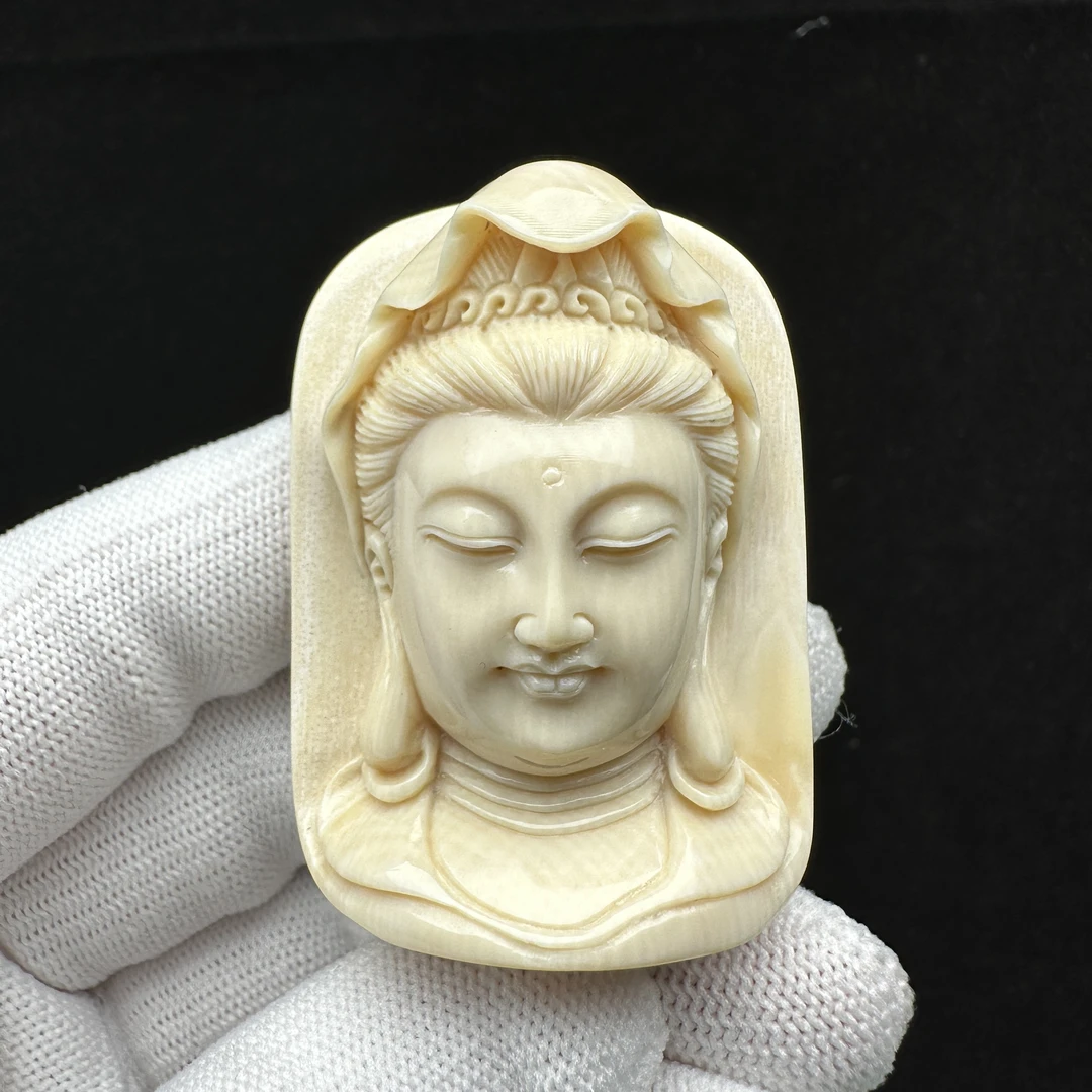 H1319天然猛犸牙 观音 34.5*48*19mm支持鉴定 假一罚四