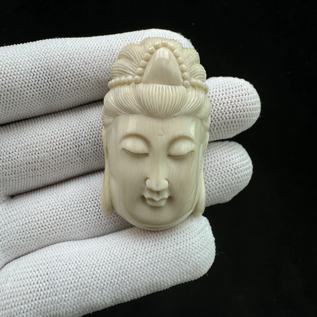 H14-63天然猛犸牙 雕刻观音 30*49*18mm支持鉴定 假一罚四