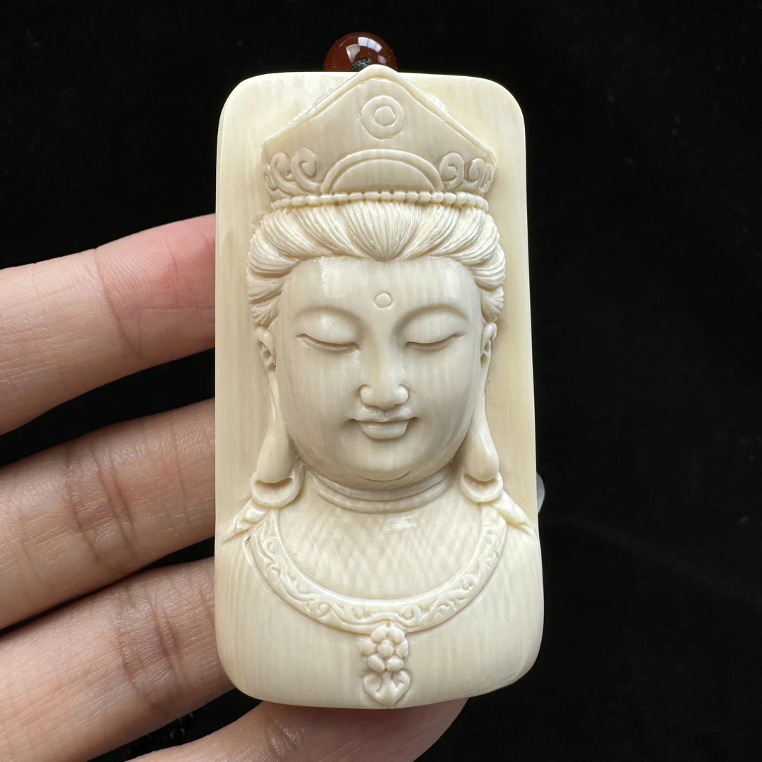 H1121天然猛犸牙雕刻观音32*60*15mm 支持复检假一罚四