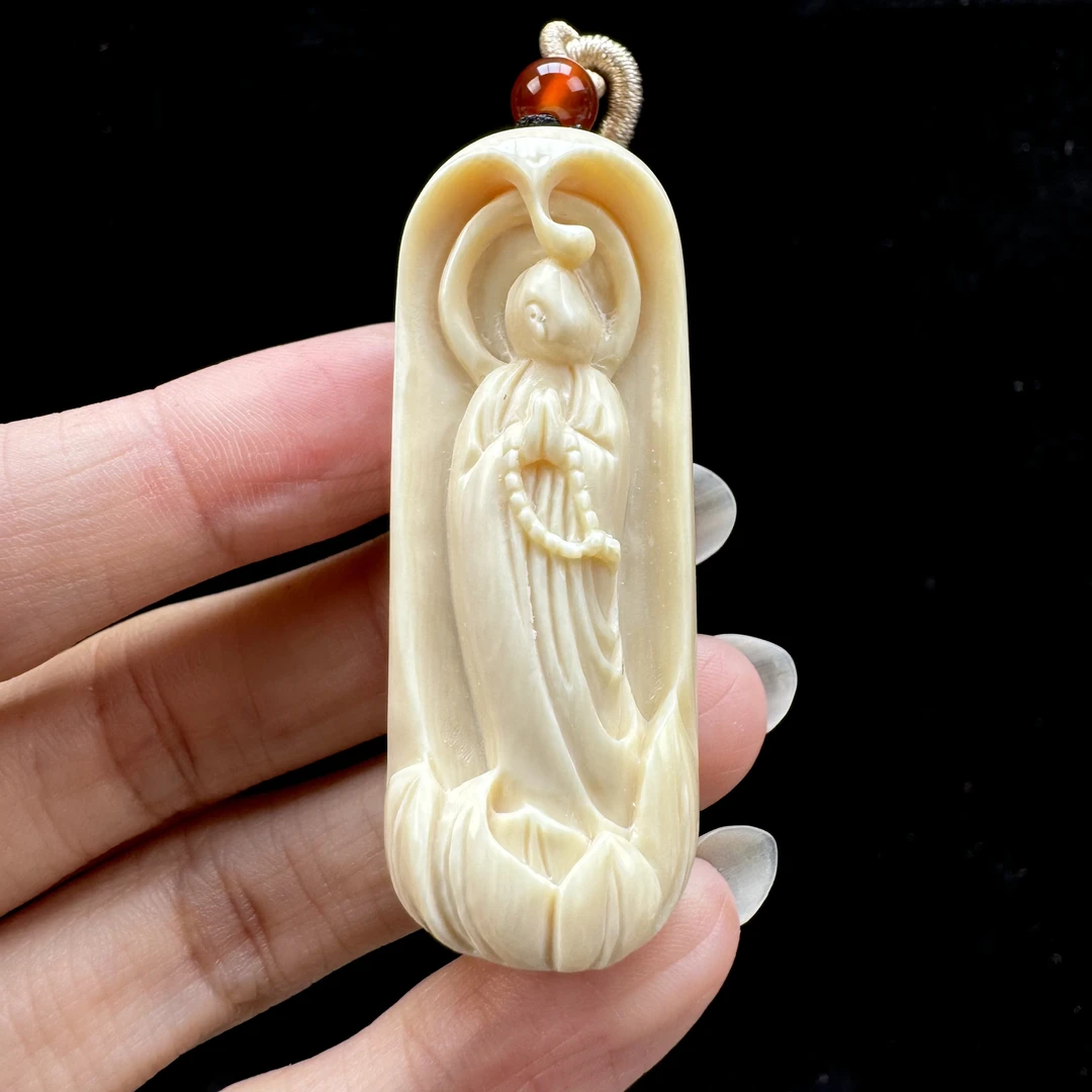 K1366天然猛犸牙雕刻无相牌19*51*14mm  支持复检假一罚四