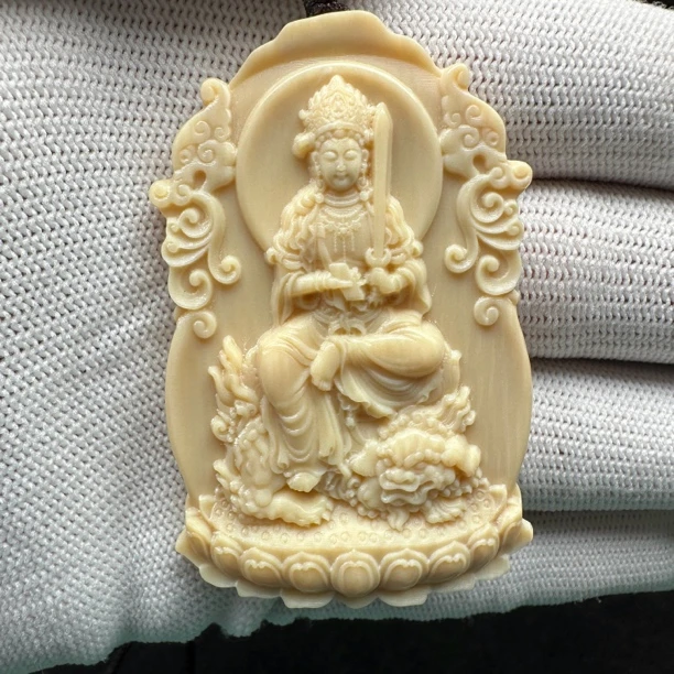 K2922天然猛犸牙461牌 雕刻八大守护神文殊菩萨 兔 假一罚四