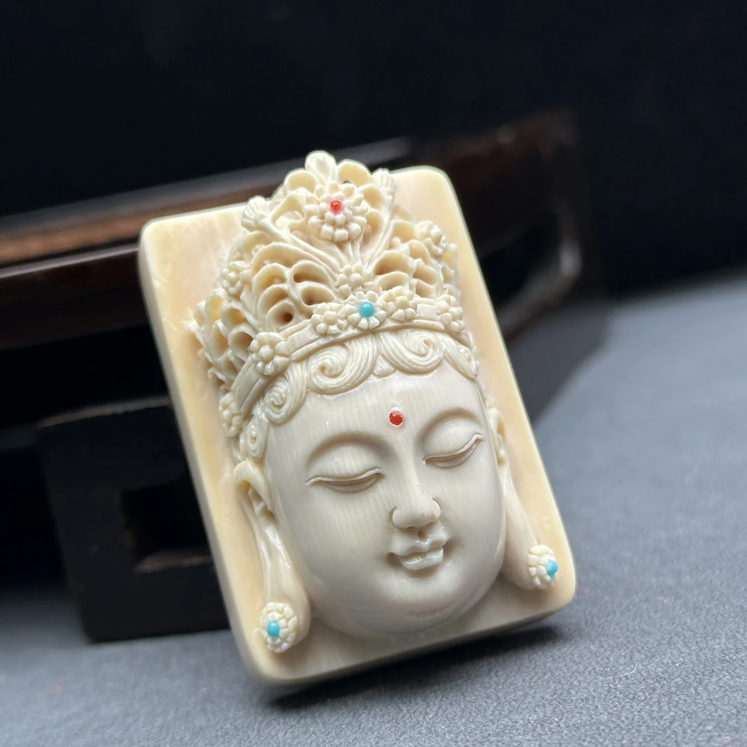 H1187天然猛犸牙 雕刻牌子 36*51*26mm支持鉴定 假一罚四