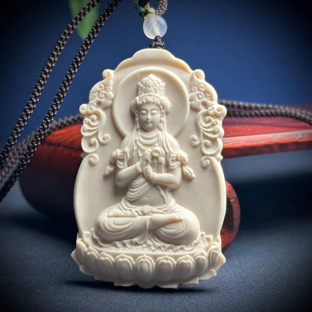 H2202天然猛犸牙461无事牌雕刻大日如来 羊猴