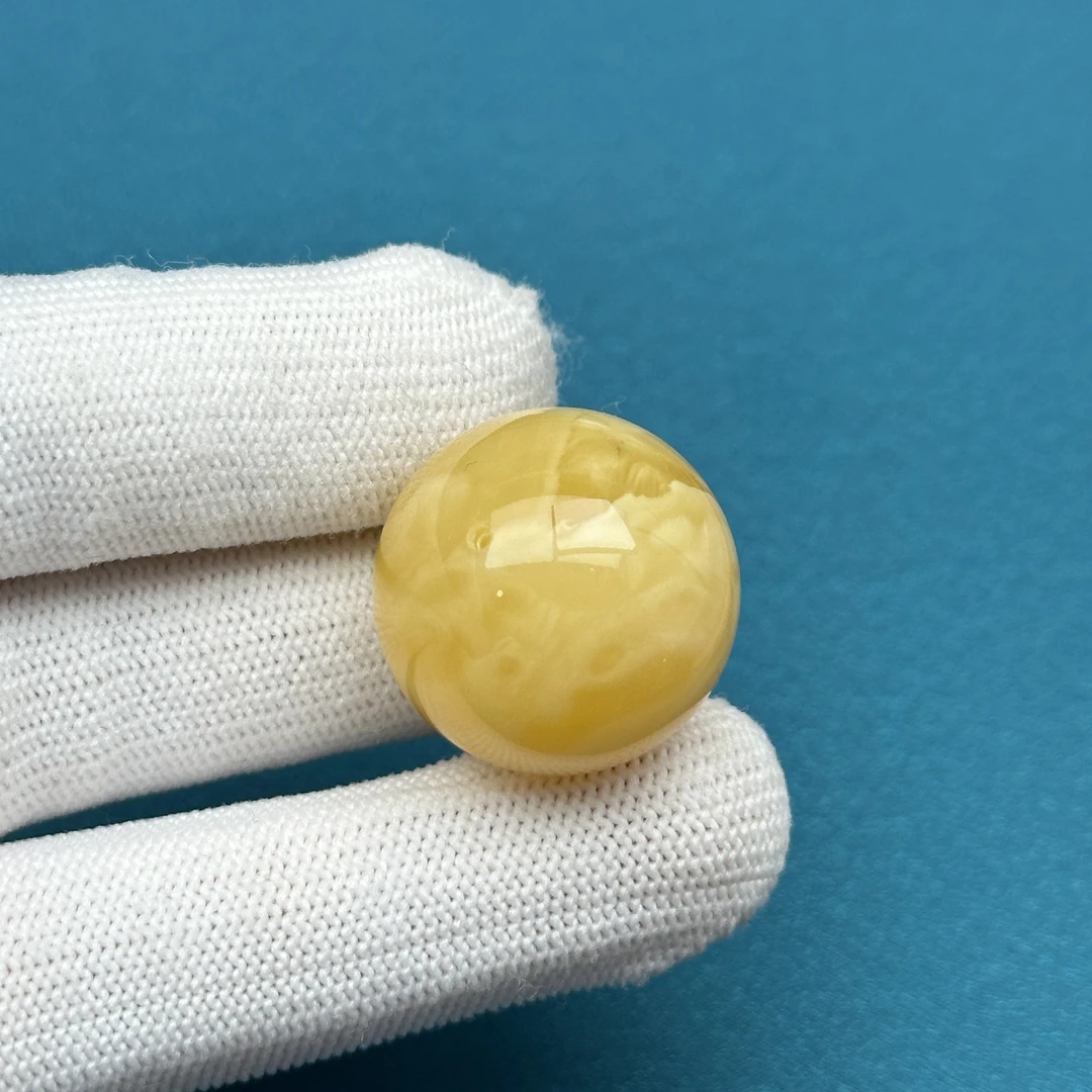 M4572天然原矿蜜蜡 鸡油黄妖花单珠 24mm抖音基地质检发货