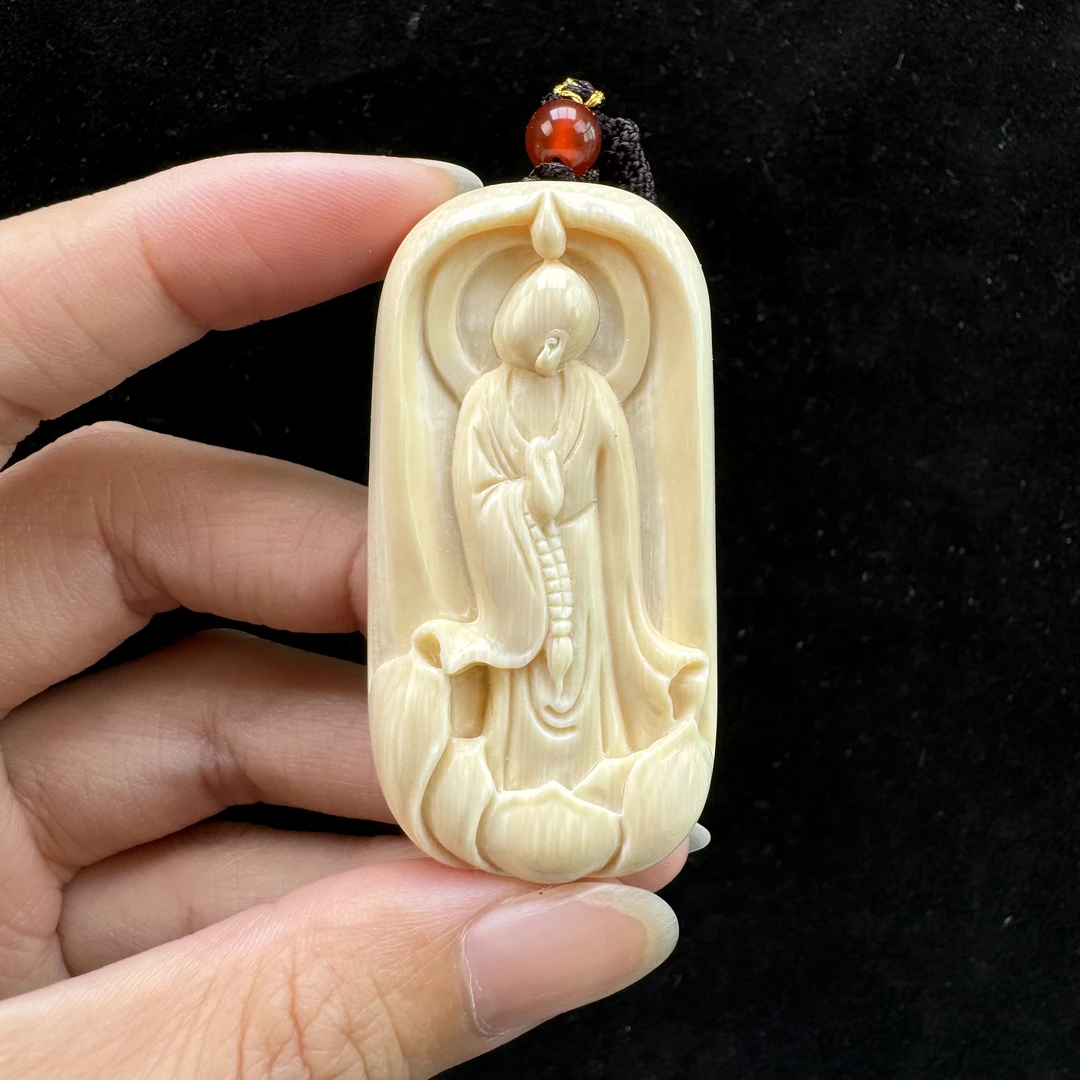 H86-43天然猛犸牙 雕刻无相牌28*54*10mm  支持复检假一罚四