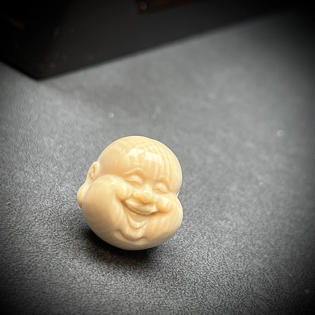 A176 天然猛犸象牙 弥勒佛头 19.5×18mm 支持鉴定 假一罚四