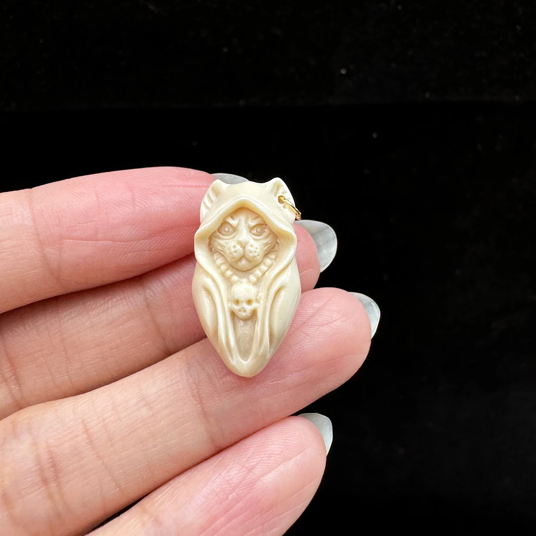 A082天然猛犸牙精工 法老猫 13×23mm支持鉴定 假一罚四