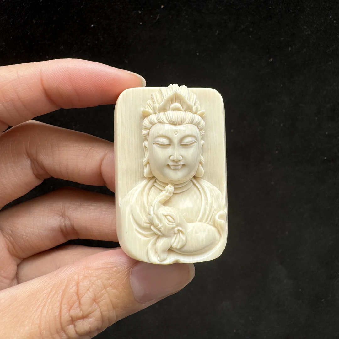 K4702天然猛犸牙雕刻 普贤 29*40.5*17.5mm支持鉴定 假一罚四