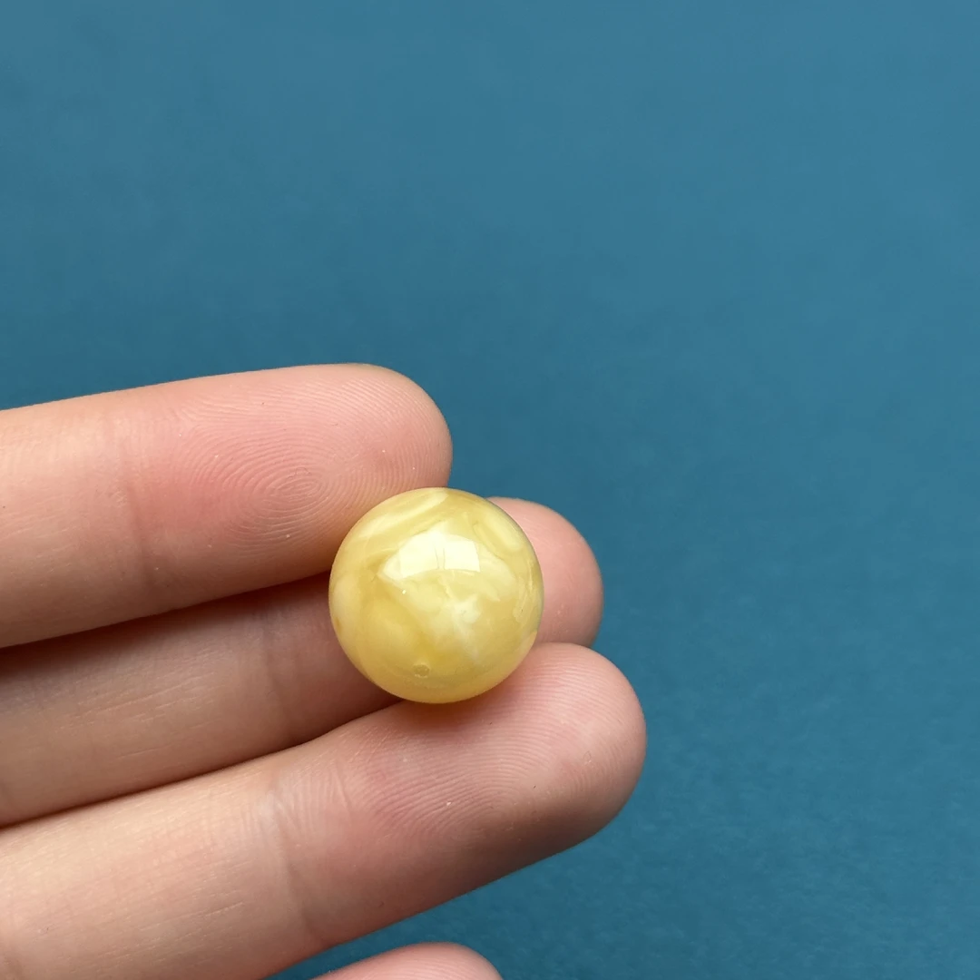 M5300天然原矿蜜蜡 鸡油黄 单珠 15mm抖音基地质检发货