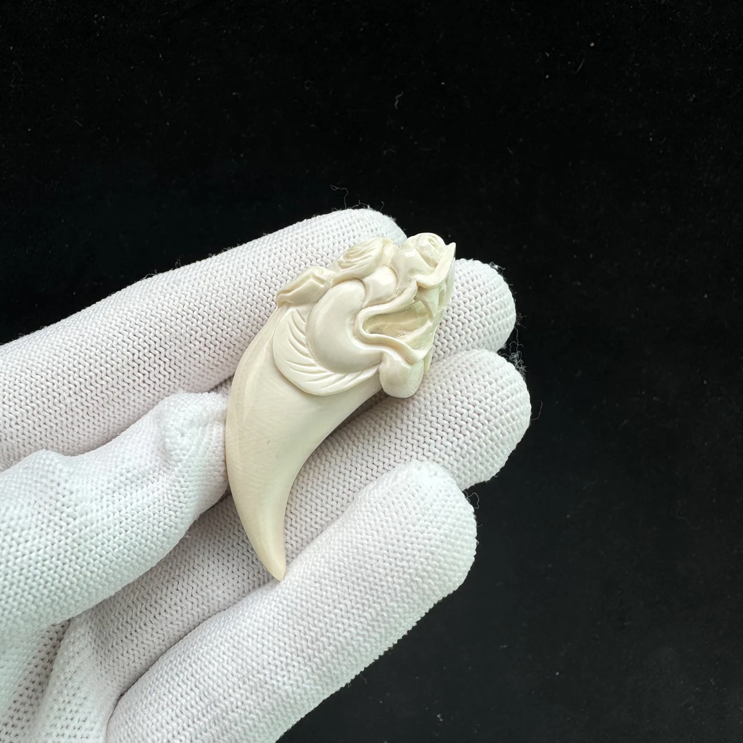 H1568天然猛犸牙 雕刻龙牙尖 17*53mm支持鉴定 假一罚四