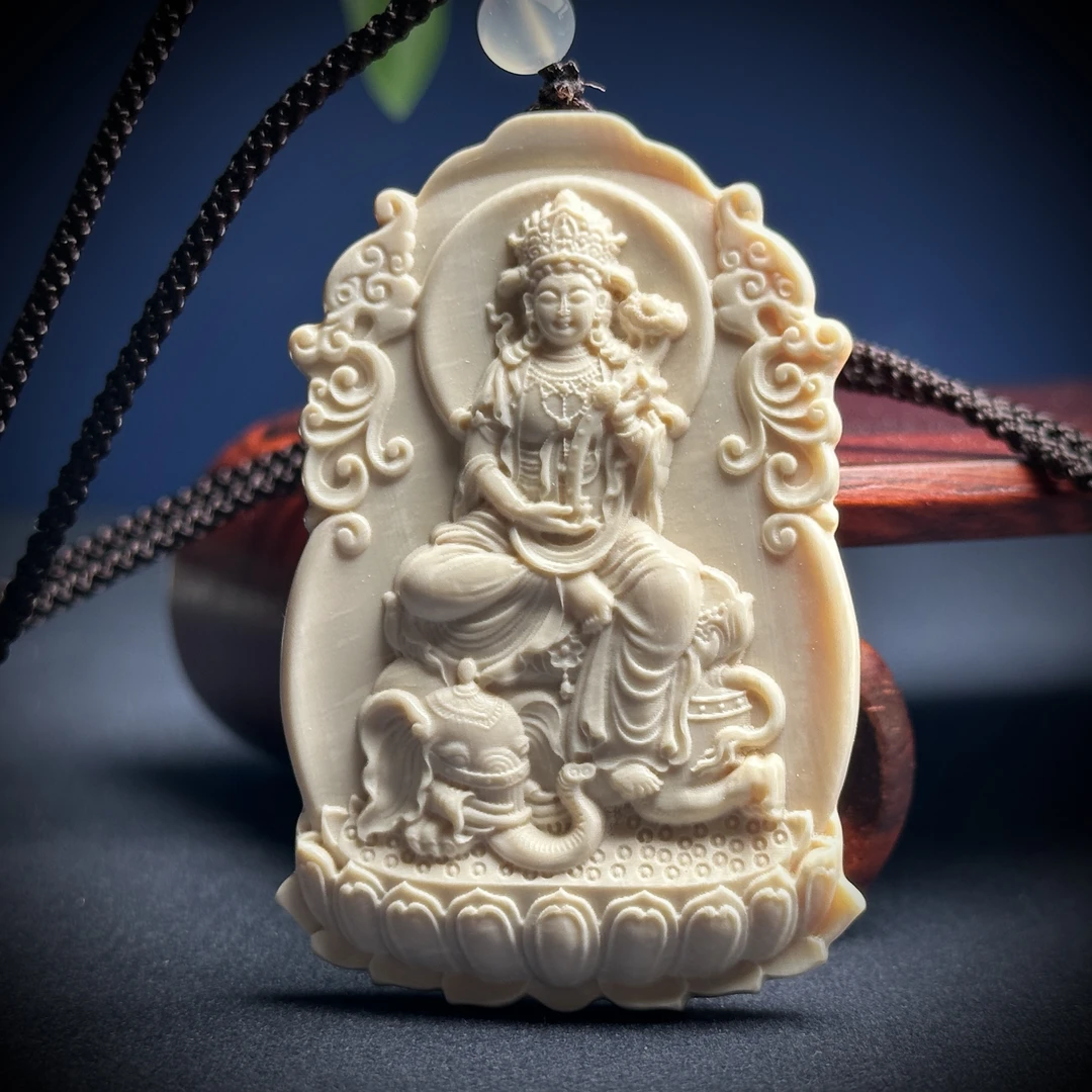 H2221天然猛犸牙461无事牌雕刻普贤菩萨 龙蛇