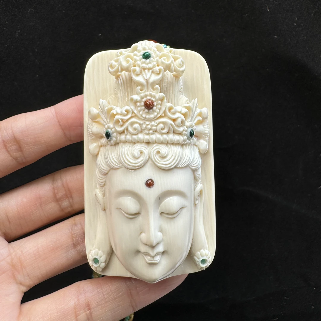 K1034猛犸牙雕刻观音40*68*24mm 支持复检假一罚四