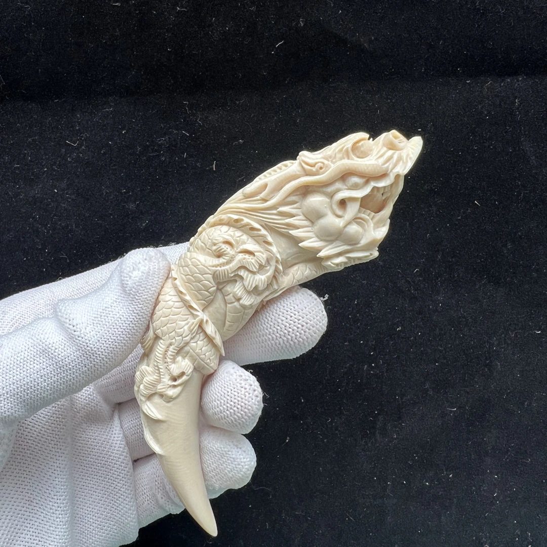 H87-70 天然猛犸牙雕刻 龙牙尖20*110mm 支持鉴定 假一罚四