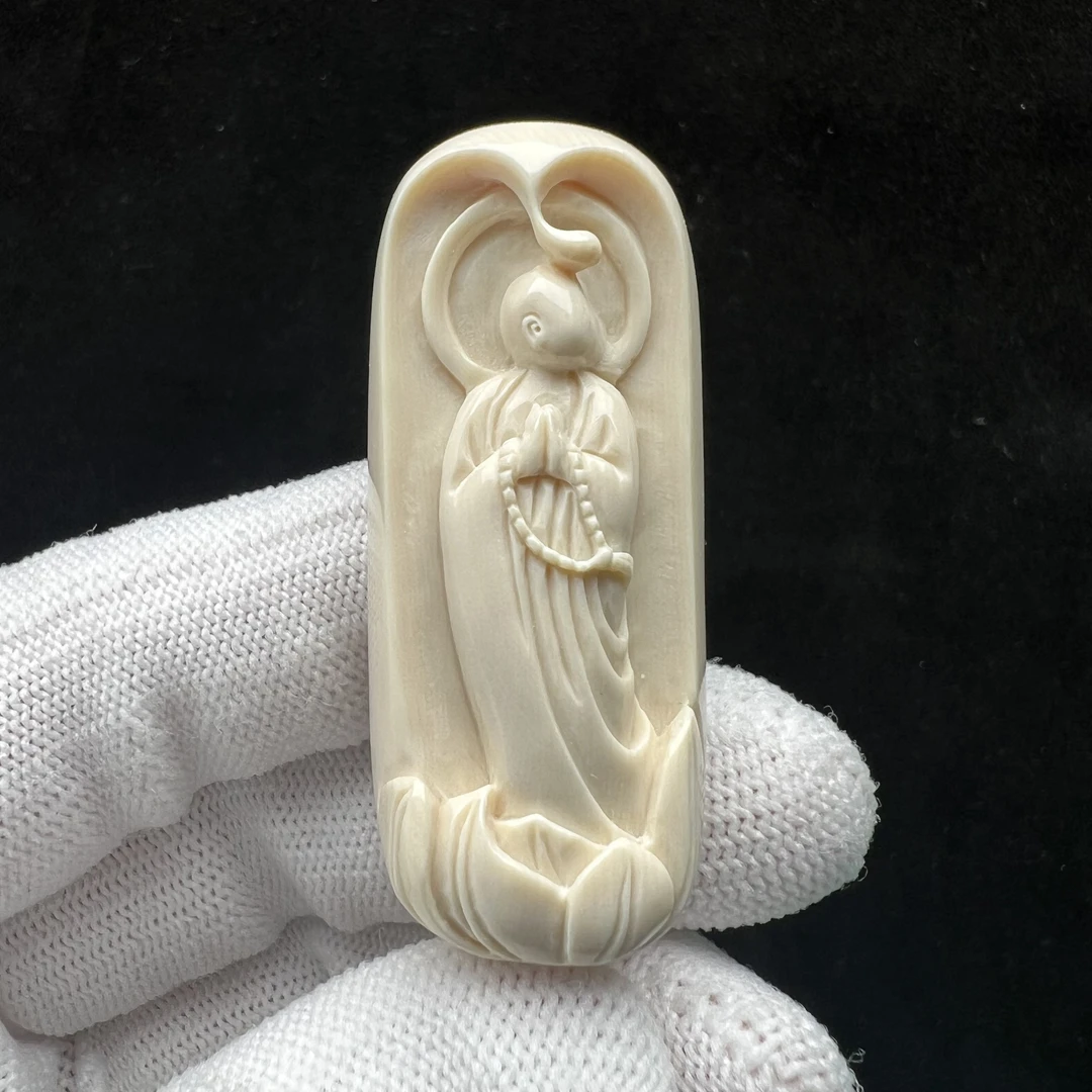 H1613天然猛犸牙 雕刻无相佛牌子 20*47.5*11mm支持鉴定 假一罚四