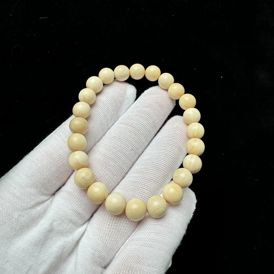 K3414天然猛犸象牙8mm手串 支持鉴定 假一罚四