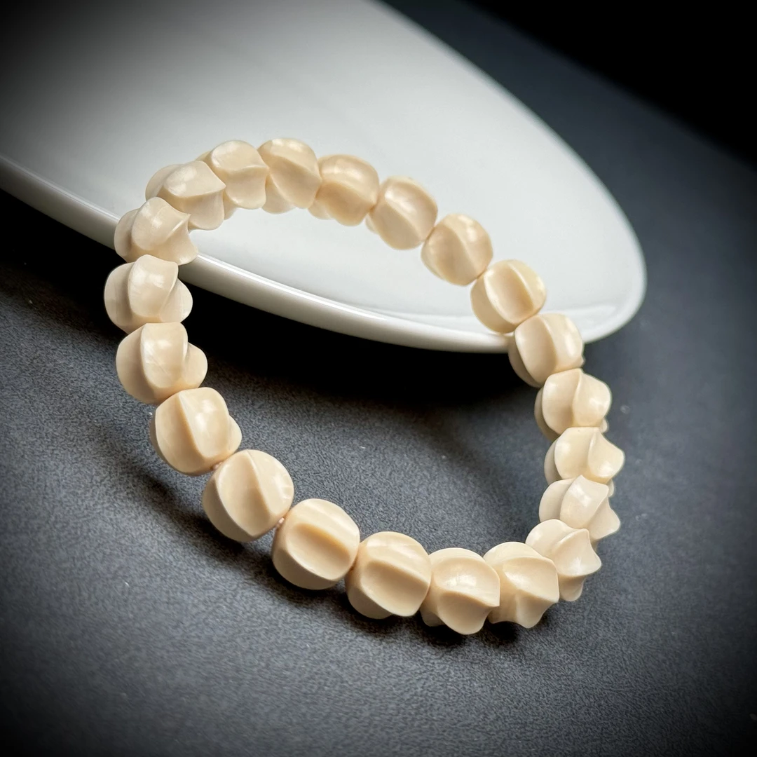 Q1267天然猛犸牙 手工螺纹手串 10*9mm支持鉴定 假一罚四