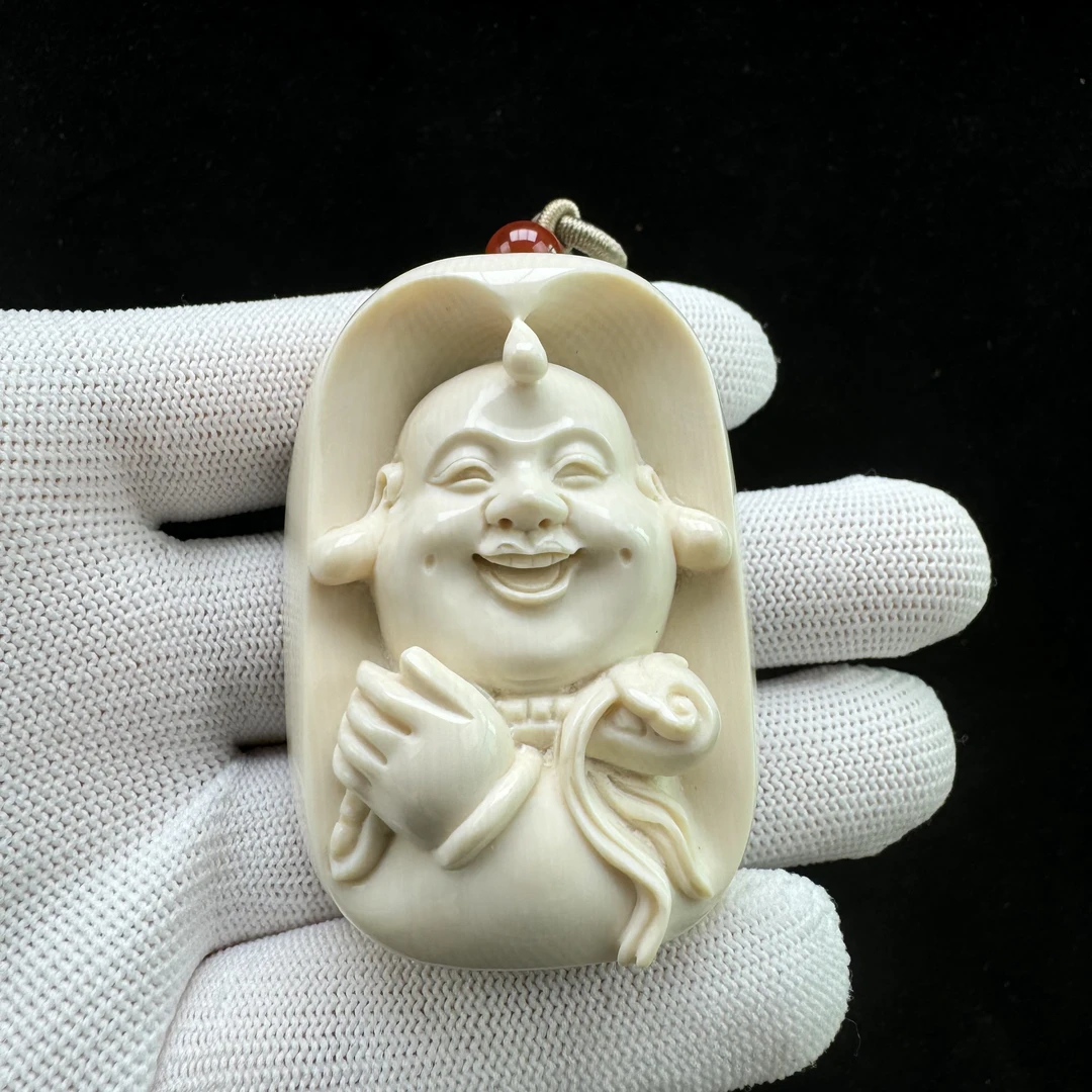 H14-53天然猛犸牙 雕刻弥勒 42*56*26mm支持鉴定 假一罚四
