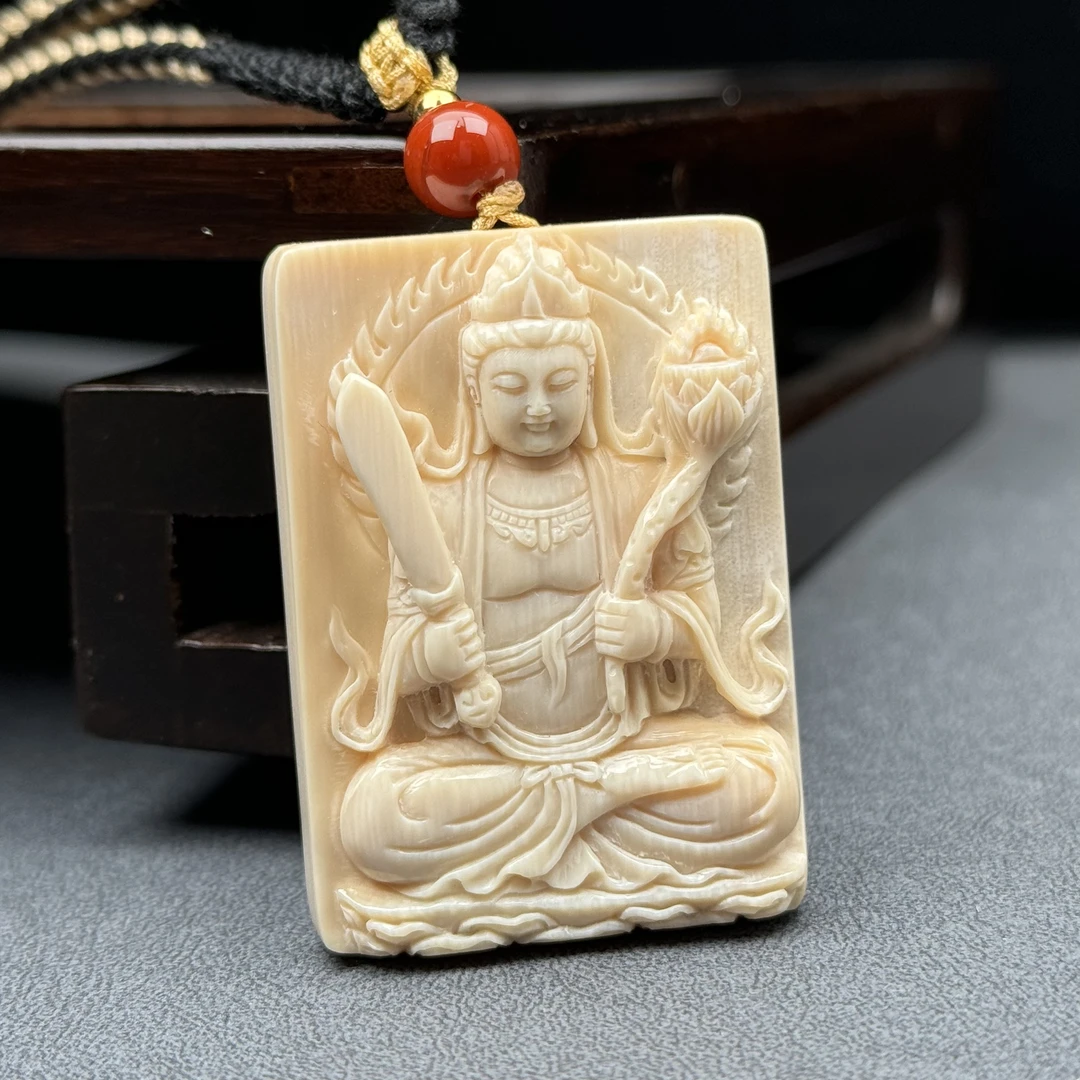 K2079天然猛犸牙雕刻虚空藏牌 35*49*10mm支持鉴定 假一罚四