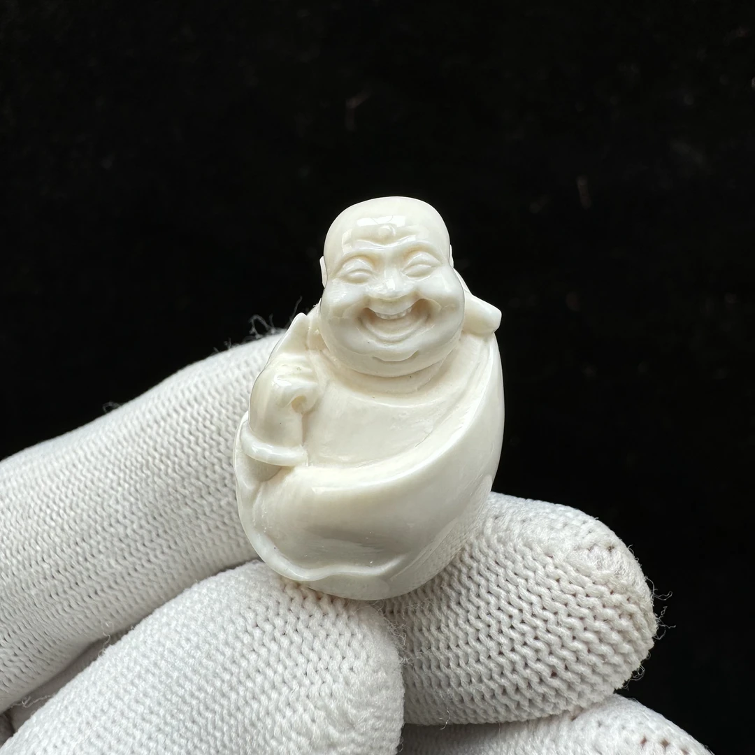 H1682天然猛犸牙雕刻弥勒牌17*28*15mm 支持复检假一罚四