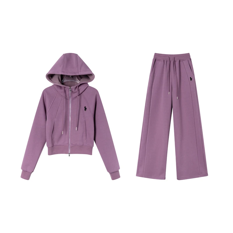 「紫醉金迷」运动休闲连帽轻奢时尚百搭设计师高定加绒秋冬套装
