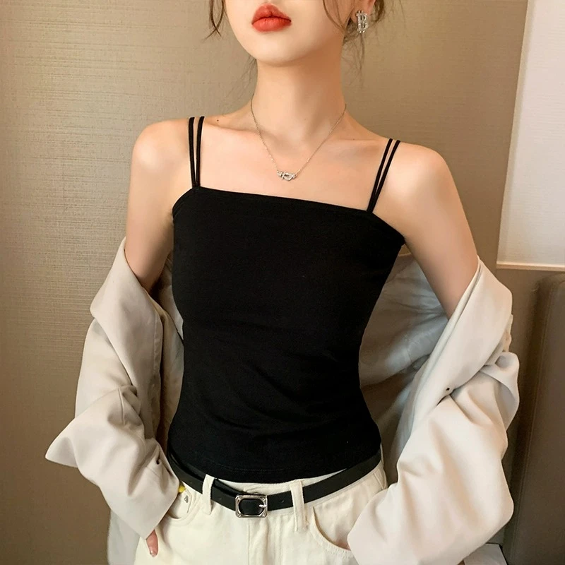 白色吊带背心女内搭夏季外穿美背纯棉抹胸性感无袖打底一字肩上衣