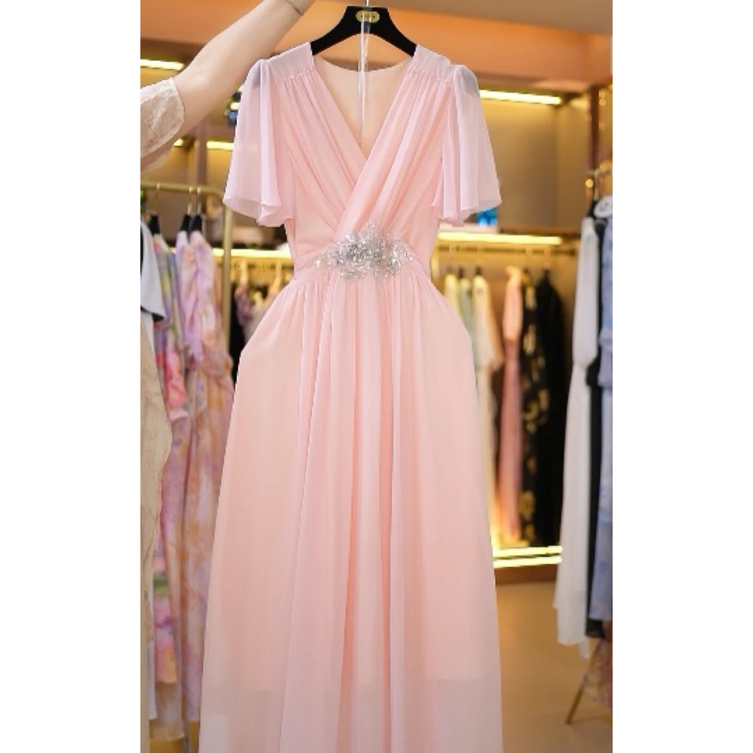 【倾城定制】樱花粉65夏季法式修身超漂亮显瘦私人优雅连衣裙A019