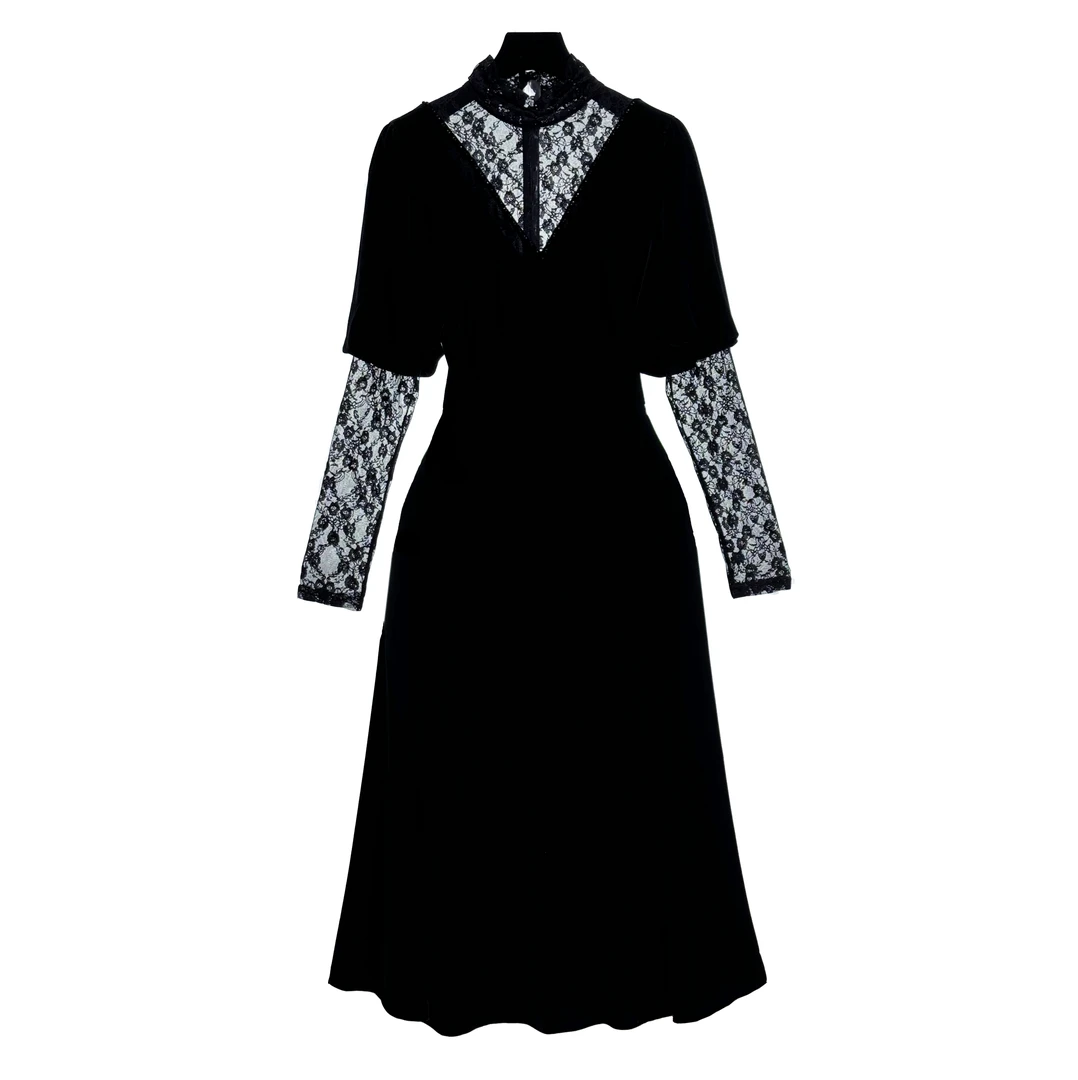 秋冬季私人高定丝绒V领轻奢收腰时尚气质女装连衣裙优雅8853