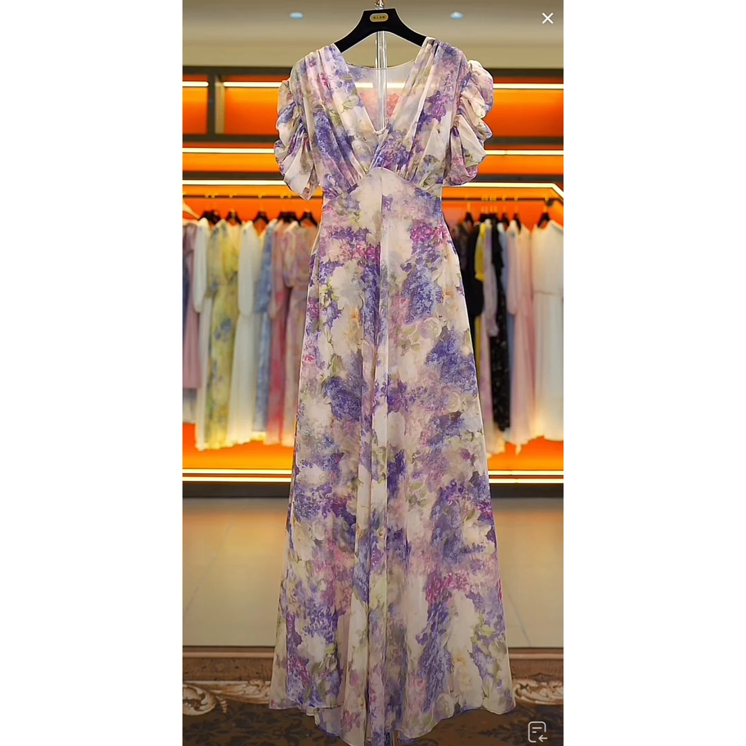 【夏日上新】法式葡萄紫色私人高端超显瘦漂亮气质夏款收连衣裙A005