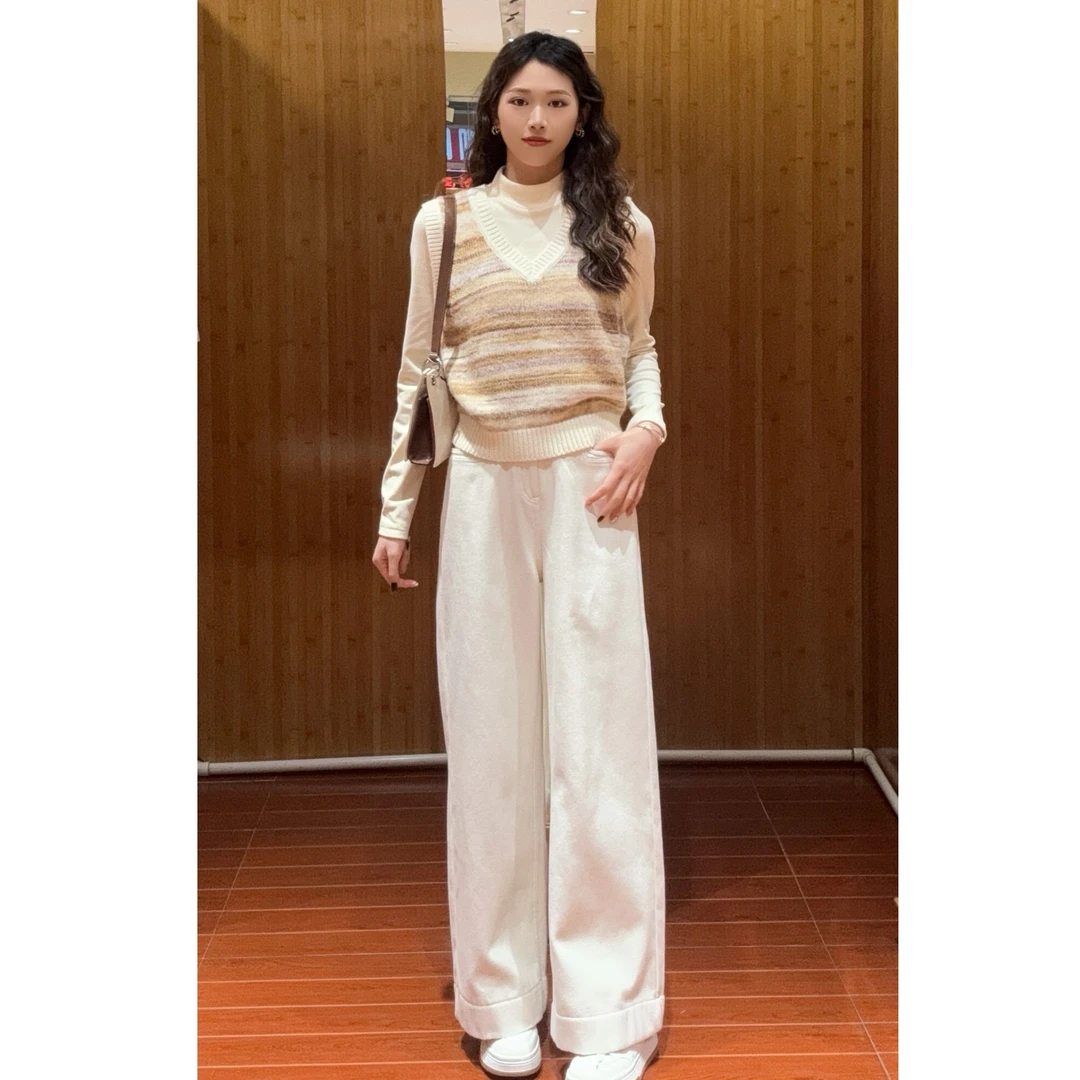 IEF/爱依服2025冬季新款韩系风简约纯色休闲加绒百搭显瘦阔腿裤