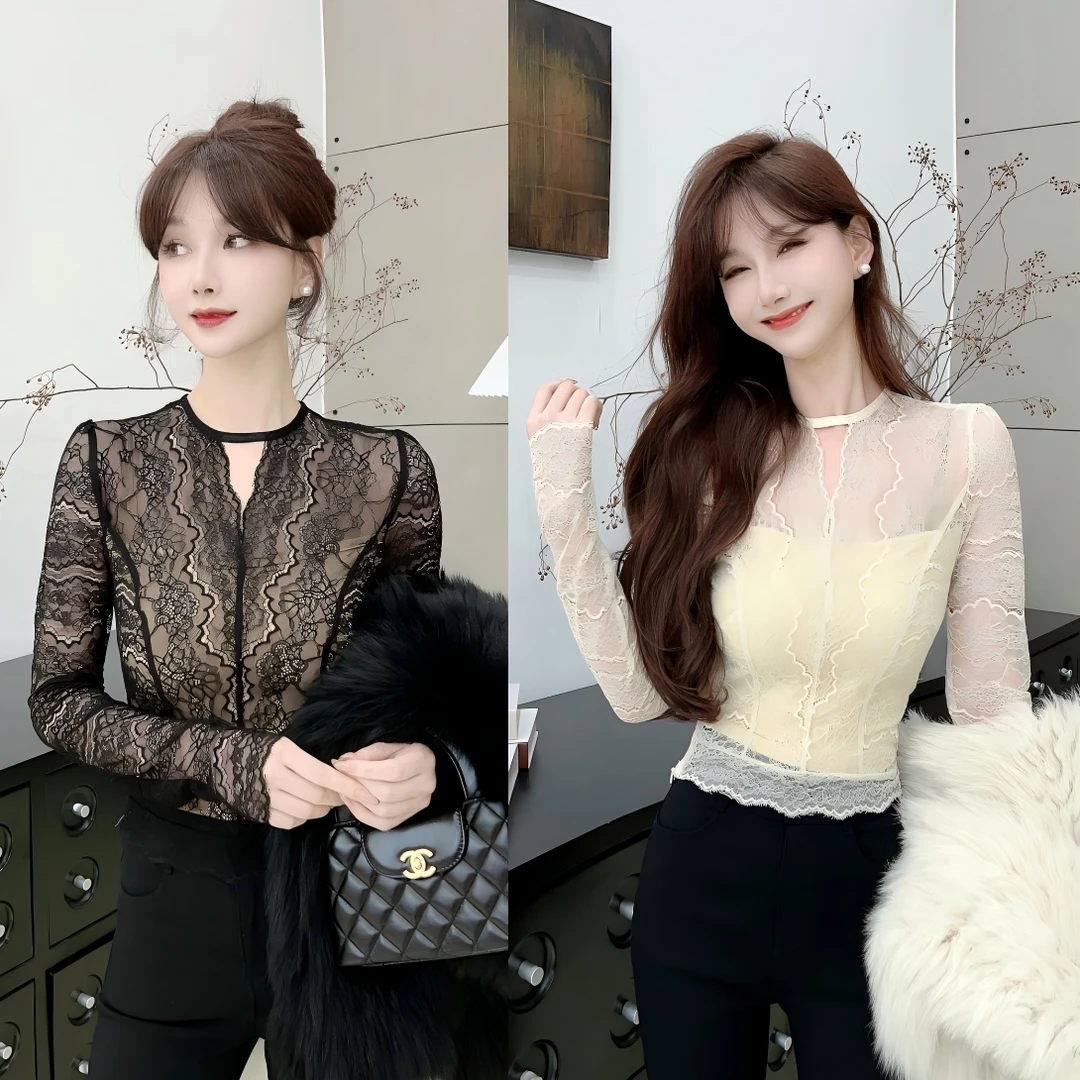 《气质御姐》高级感蕾丝透视长袖内搭(8216#)