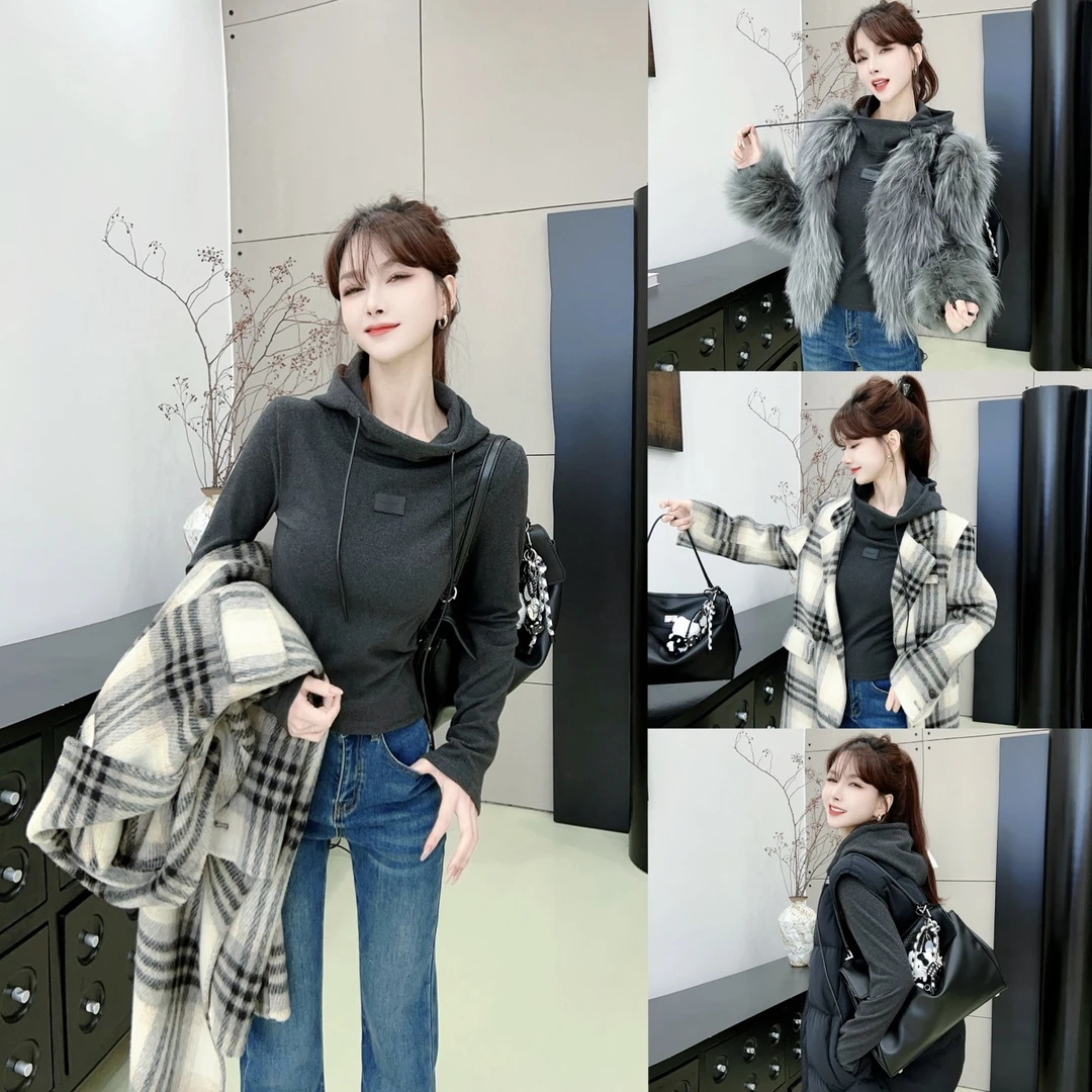 《百搭慵懒风》休闲随性加厚双面磨毛立领连帽卫衣T（#8388）