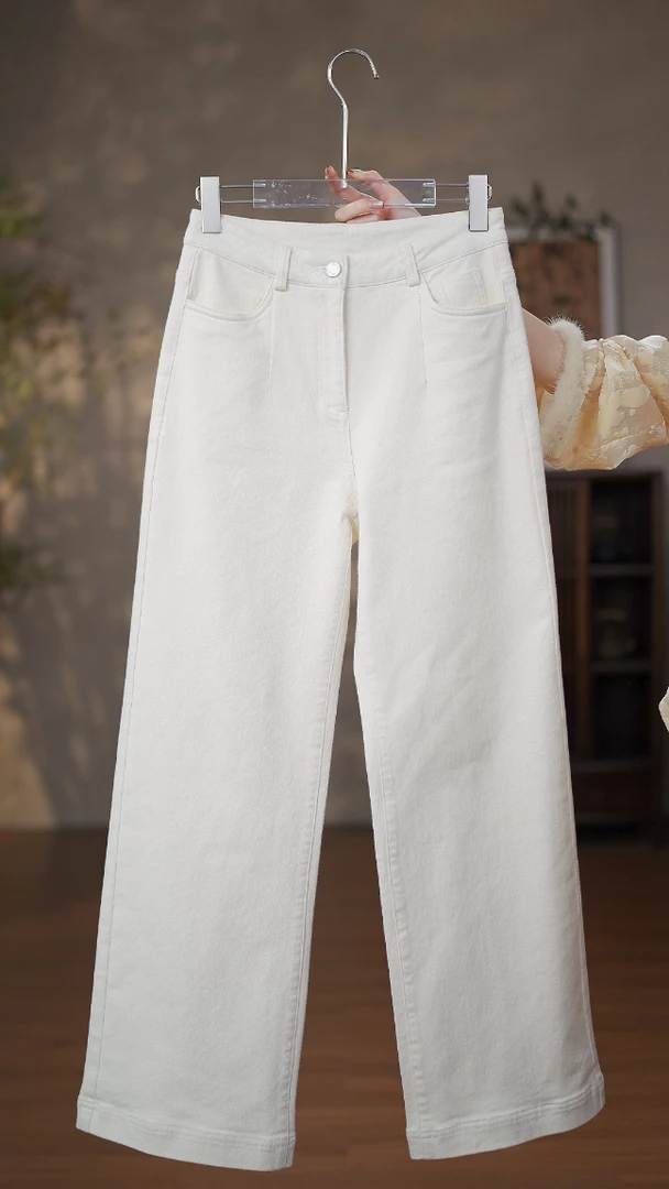 GONG QUE 新中式秋冬款百搭加绒直筒裤 242146