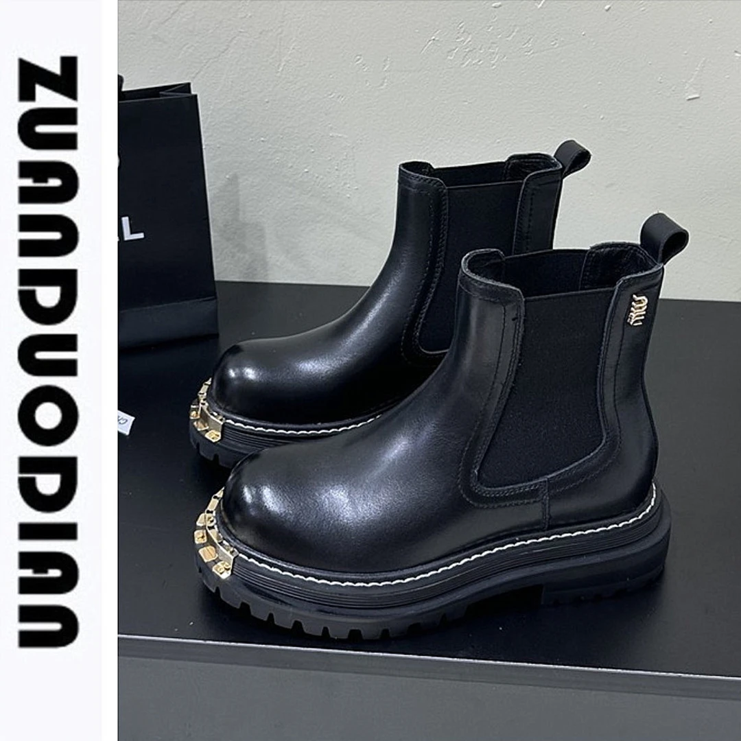 高定版秋冬San马丁靴女dro厚底一脚蹬切尔西靴子重工大金牙短筒靴