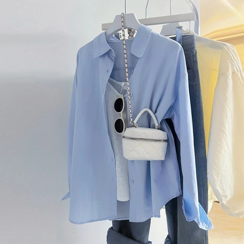 蓝色衬衫上衣女装2025春季新款小衫设计感休闲长袖衬衣外套188款